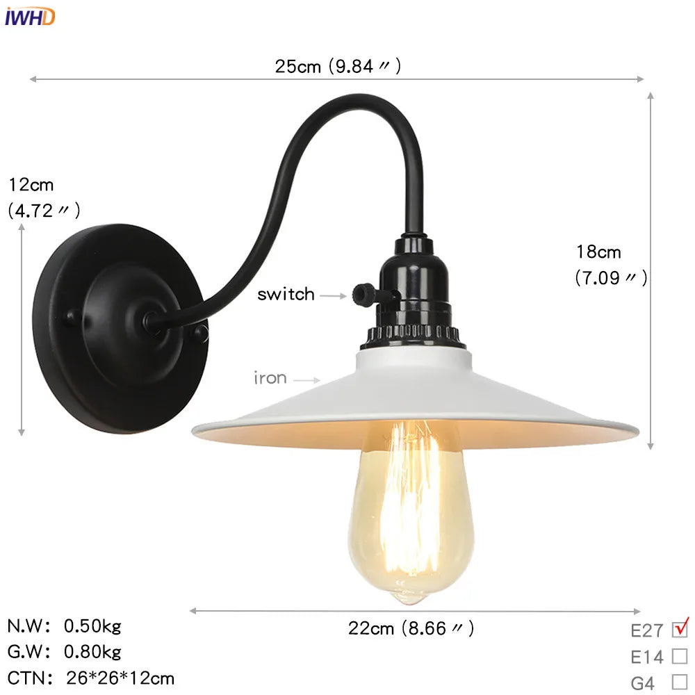 Afralia™ Vintage Industrial Wall Lamp Sconce LED - White Antique Loft Stair Bedroom