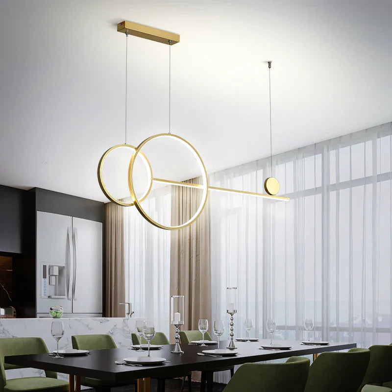 Afralia™ Linear Ring Chandelier | LED Kitchen Island Dining Room Lighting Fixtures