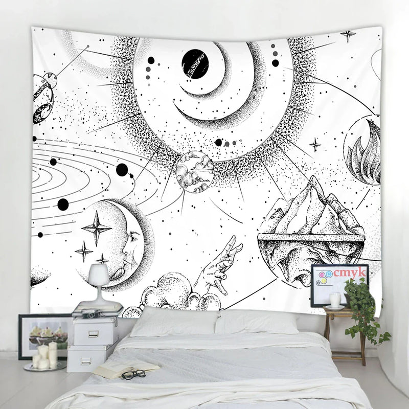 Afralia™ Black & White Stars Mandala Tapestry - Home Decor