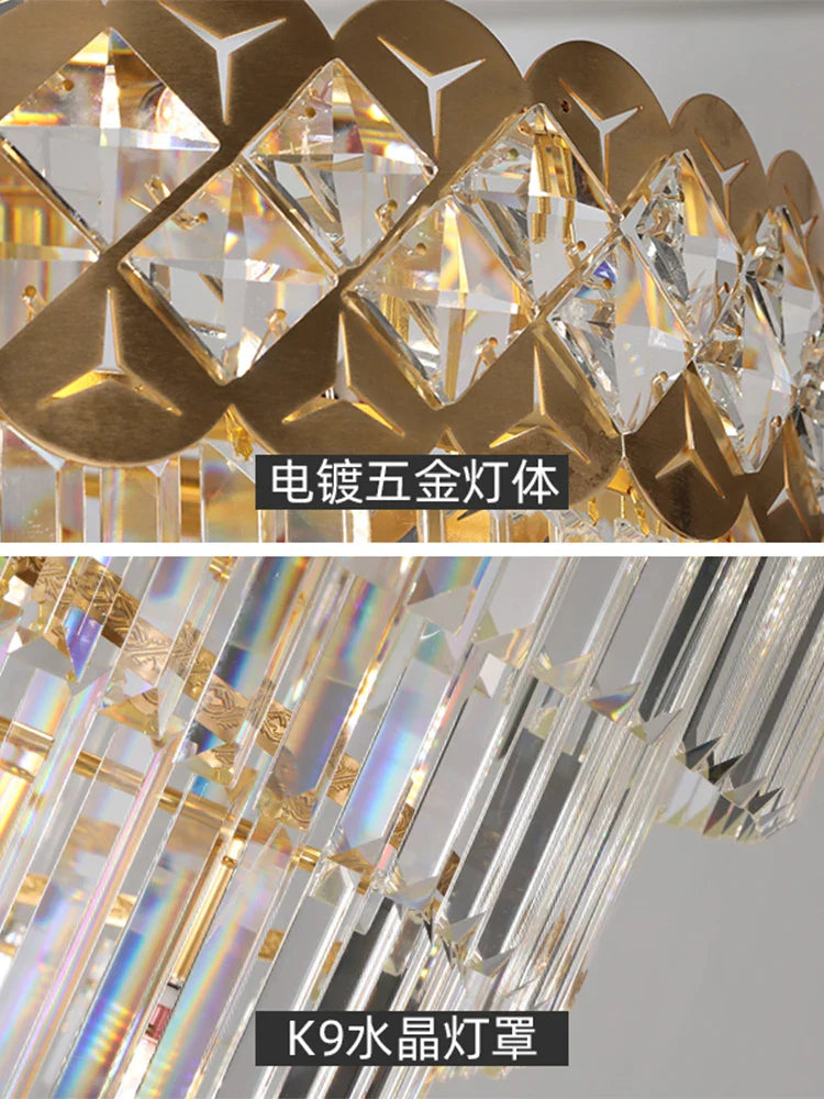 Afralia™ Gold Stainless Steel Crystal Chandelier for Long Villa Staircase Lighting