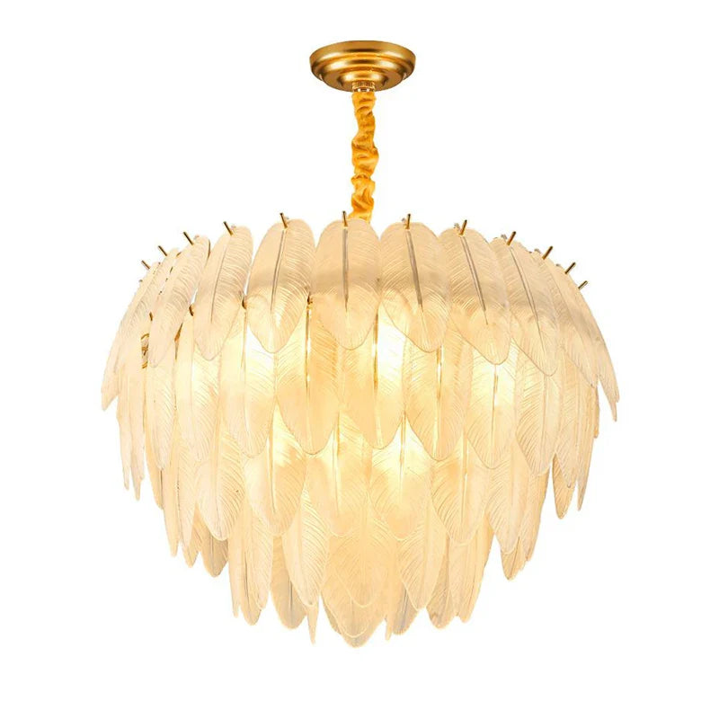 Afralia™ Glass Feather LED Hanging Chandelier for Foyer