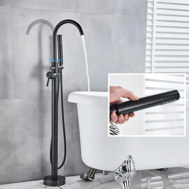 Afralia™ Black Dual Handle Freestanding Bathtub Faucet Set Floor Standing Bath Mixer Tap