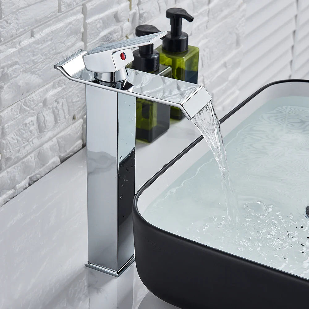 Afralia™ Brushed Nickel Single Lever Waterfall Basin Faucet - Deck Mounted Brass Mixer