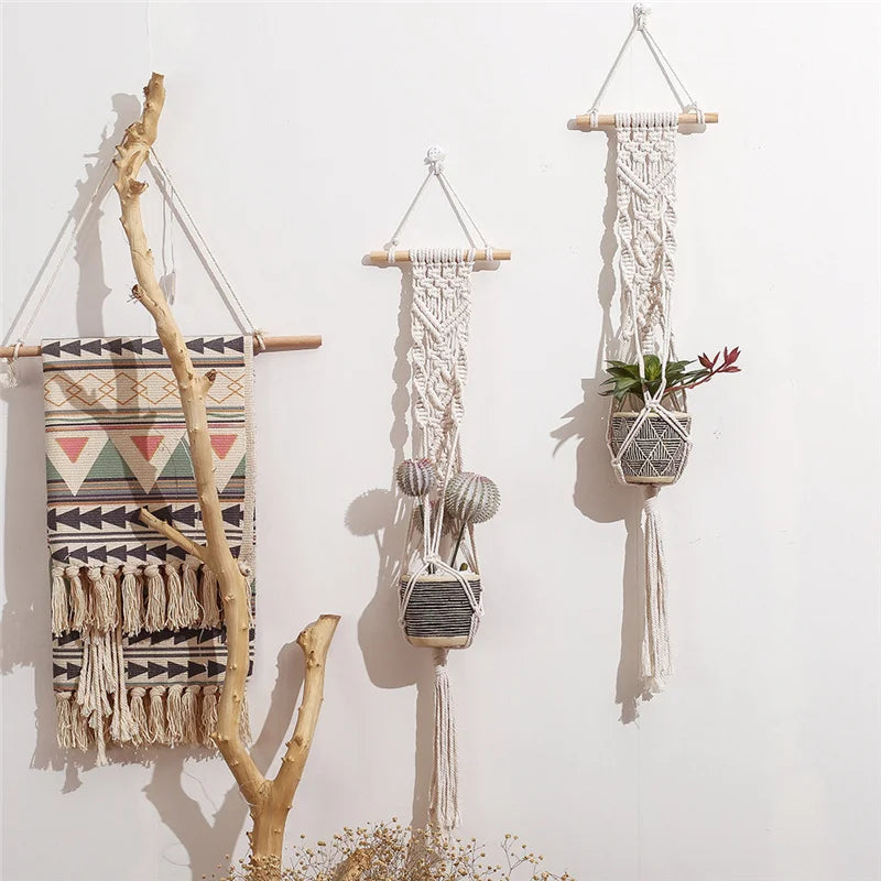 Afralia™ Boho Macrame Plant Hanger Basket Wall Art Hanging Home Decor