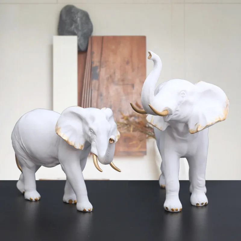Afralia™ Nordic Elephant Couple Decor Statue for Modern Home Office Hotel Tabletop Accent
