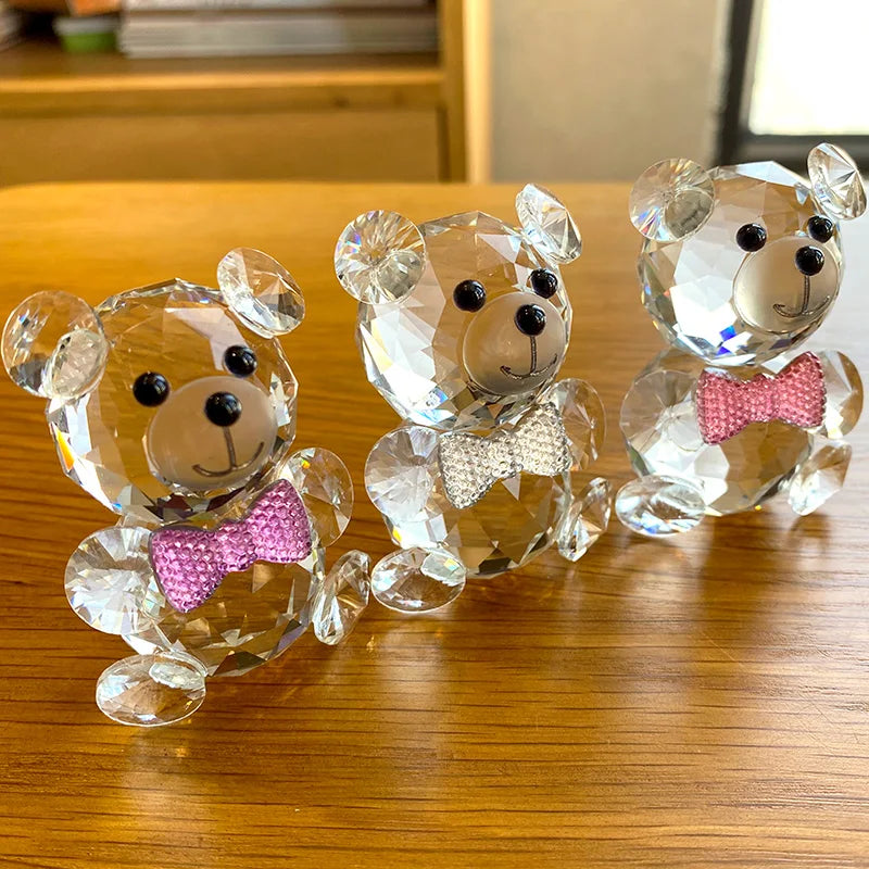 Afralia™ Clear Crystal Teddy Bear Figurines - Glass Animal Paperweight & Home Decor