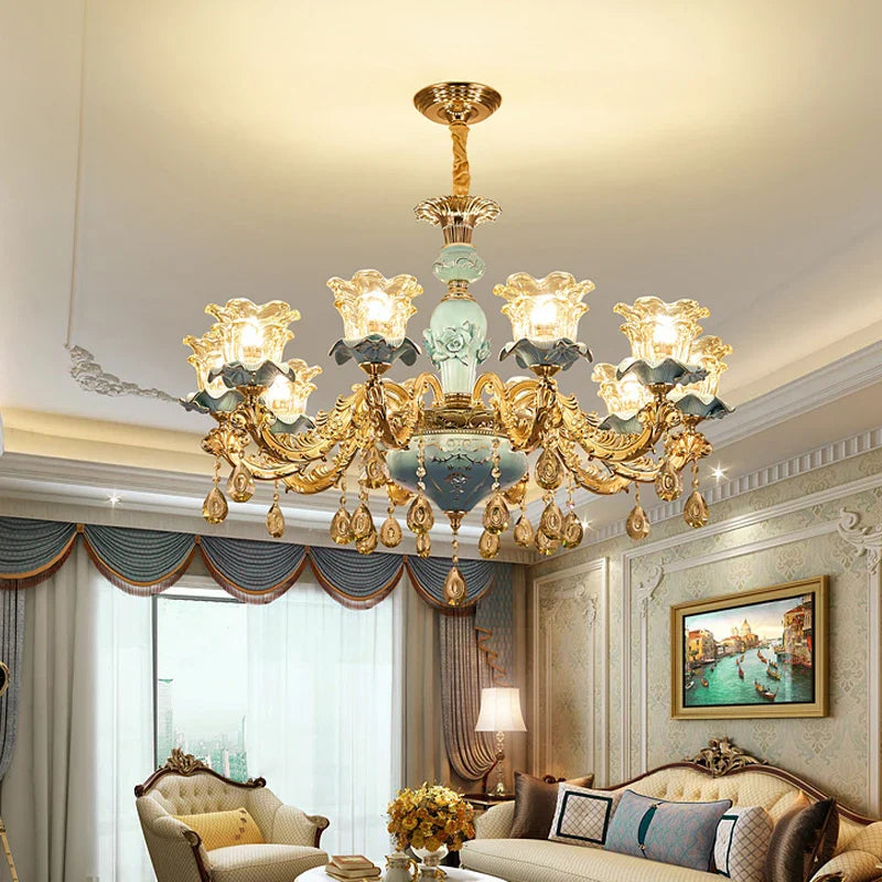 Afralia™ Retro Ceramic Chandelier for Living Room Bedroom Villa Duplex Floor
