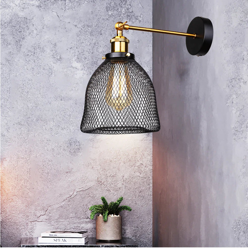 Afralia™ Industrial LED Cage Wall Light Retro Loft Sconce Lights E27 Fixture