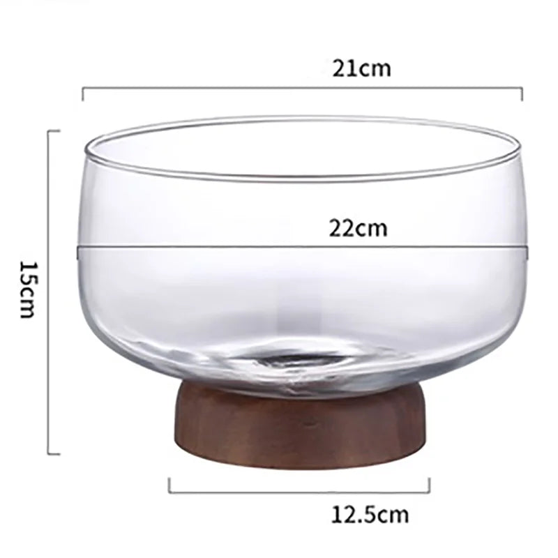 Afralia™ European Glass Fruit Tray with Wooden Base | Elegant Salad Bowl for Home Décor