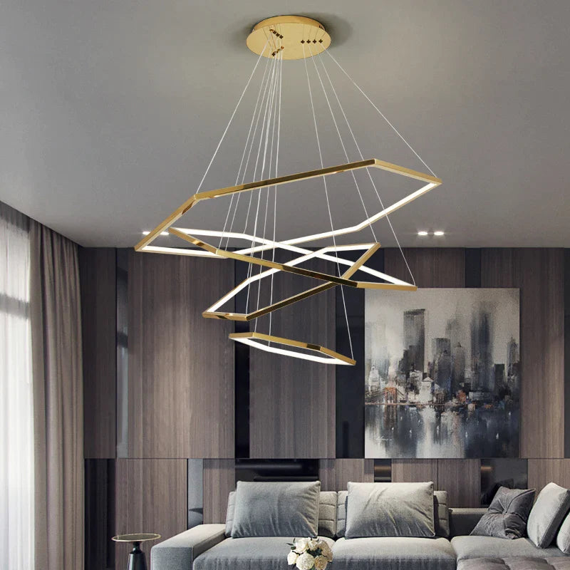 Afralia™ Hexagonal Pendant Lamp for Modern Duplex Living Room Villa - Multilevel Minimalist Design