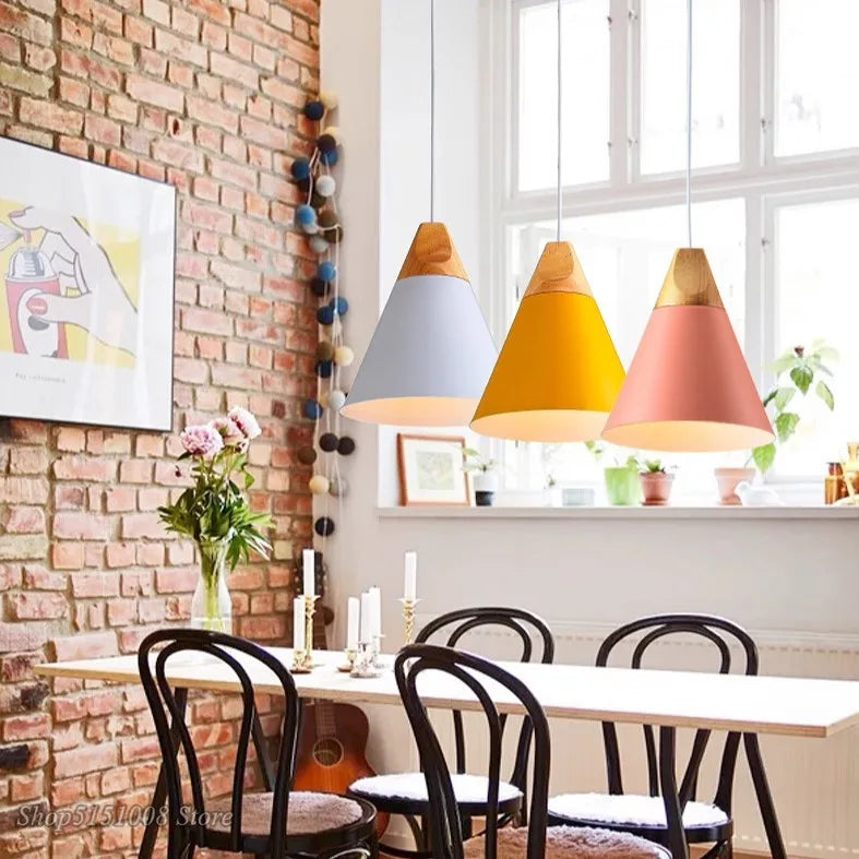 Nordic Wood Pendant Light Colorful Modern Restaurant Kitchen Bedroom Hanglamp Afralia™