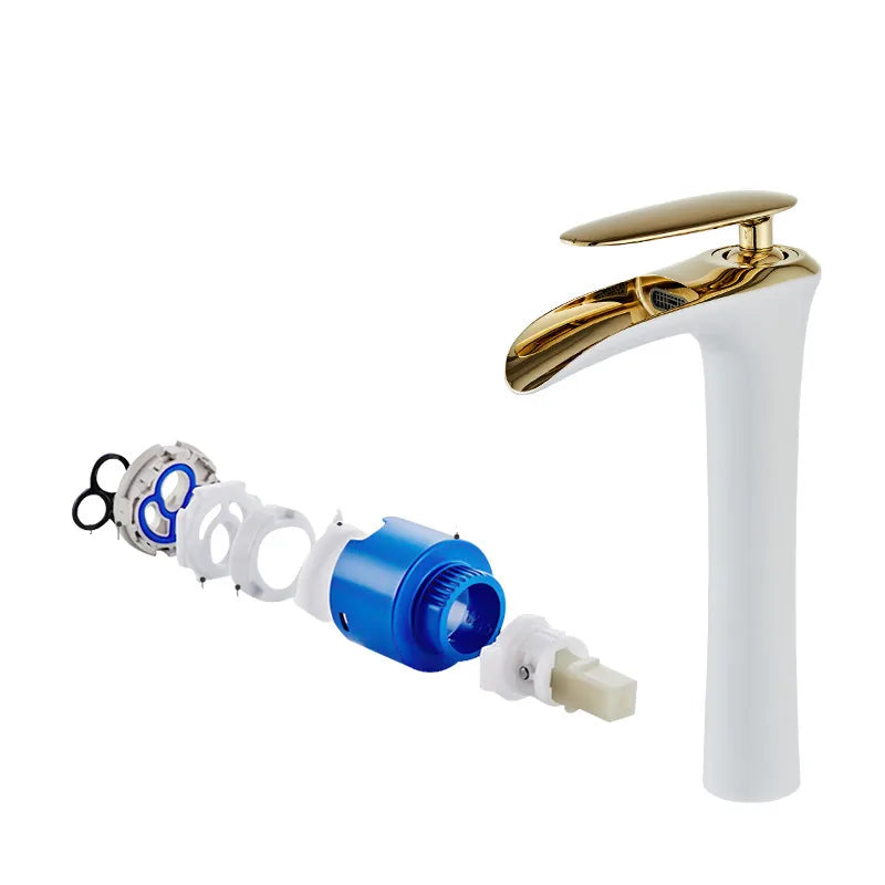 Afralia™ Waterfall Bathroom Faucet White Gold Single Handle Basin Mixer Tap Silver