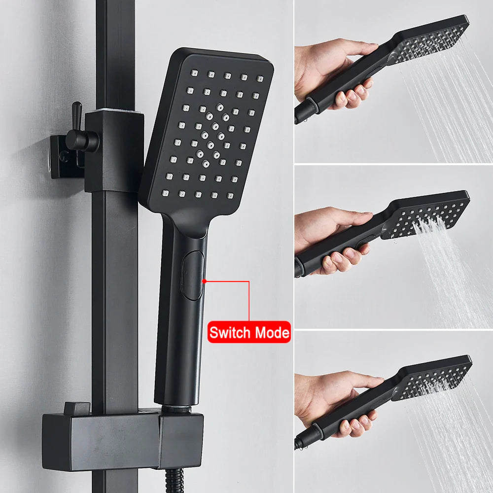 Afralia™ Thermostatic LCD Shower Faucet Set with 4 Way Rainfall System and Bidet Shelf