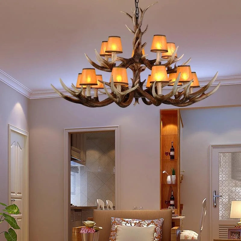 Afralia™ Antler Chandelier: Retro Resin Pendant Lamp for Living Room, Modern Rustic Lighting