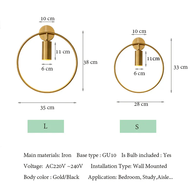 Afralia™ Scandinavian Bedside LED Wall Lamp Round Light in Gold/Black Industrial Design