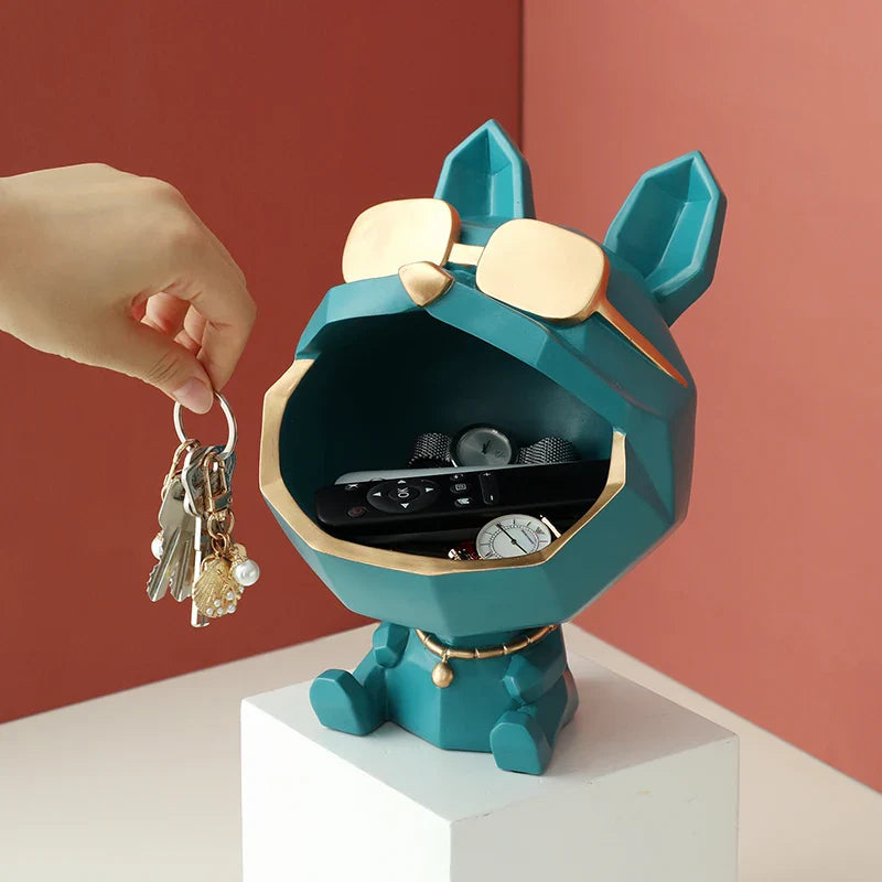 Afralia™ Big Mouth Dog Resin Sculpture Figurine Home Decor Ornamental Storage Box
