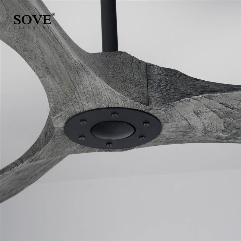 Afralia™ 52" Grey Vintage Wood Ceiling Fan Without Light Remote Control