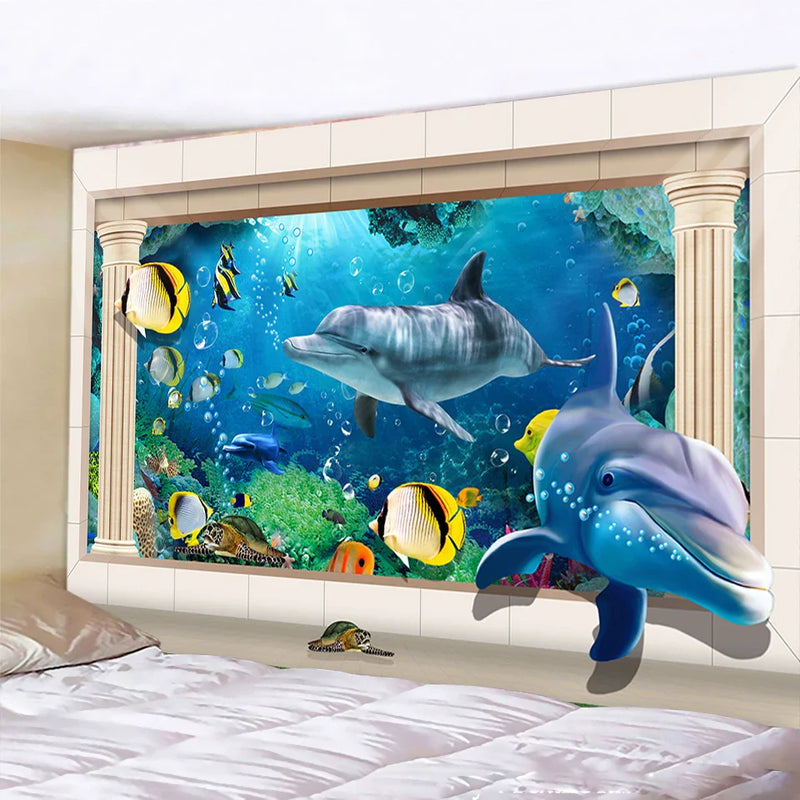 Afralia™ Dolphin Psychedelic Tapestry: Bohemian Underwater Wall Hanging for Home Decoration