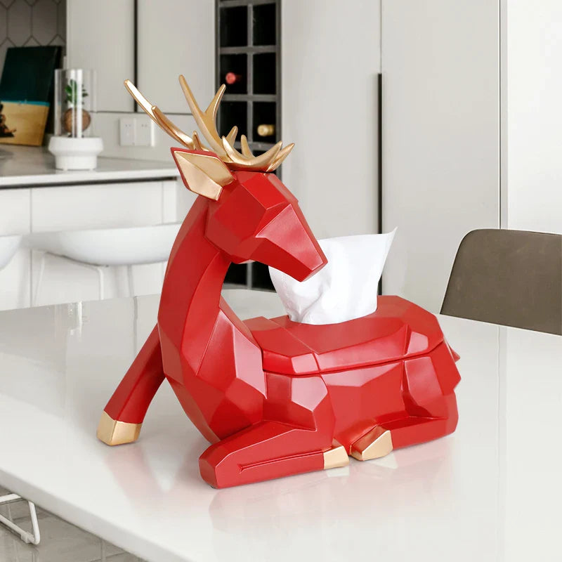 Deer Sculpture Tissue Box Holder by Afralia™: Elegant Table Centerpiece for Home Office Decor