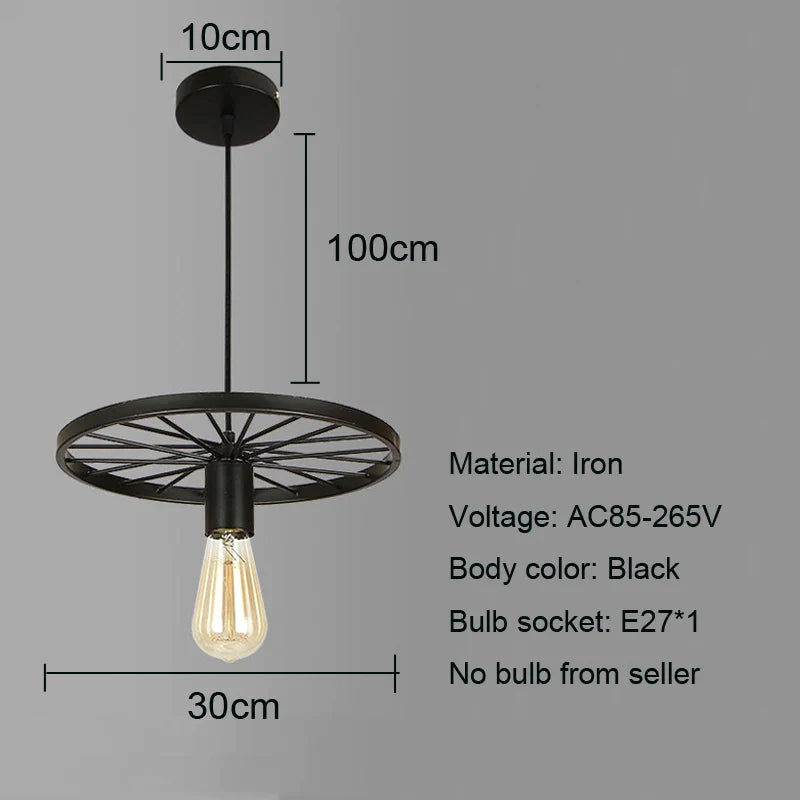 Afralia™ Iron Wheel Chandelier | Retro Loft Industrial Pendant Light for Dining Room