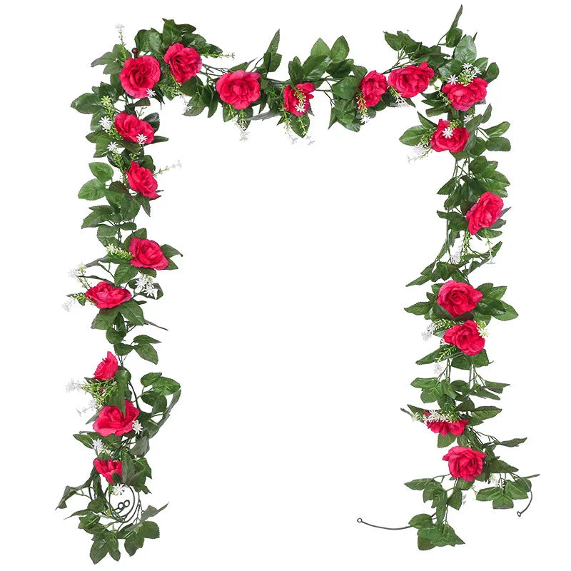 Afralia™ Silk Roses Rattan Vine with Leaves, Wedding Home Garden Hanging Decoration