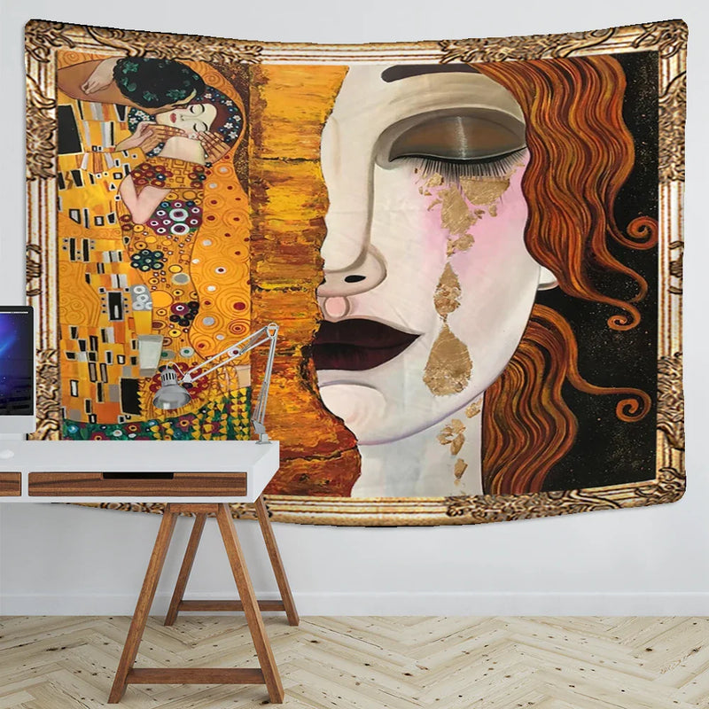 Afralia™ Bohemian Thai Style Half Face Woman Tapestry Wall Hanging for Living Room Decor