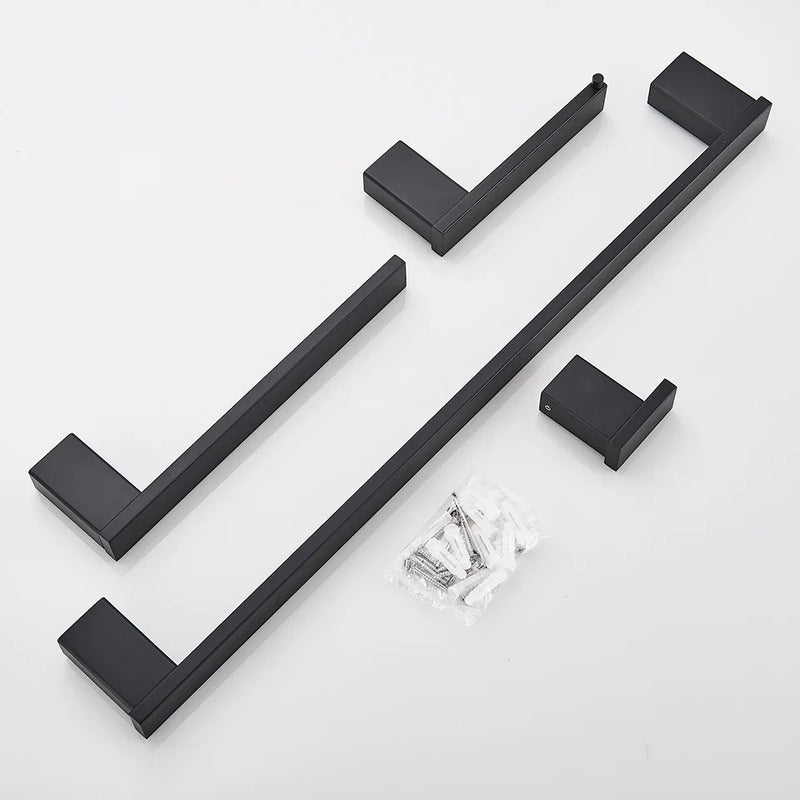 Afralia™ Black Bathroom Hardware Set: Robe Hook, Towel Rail, Rack, Shelf, Tissue Holder & More