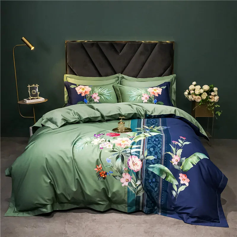 Afralia™ 1400TC Egyptian Cotton Bird Floral Bedding Set - Luxury 4Pcs