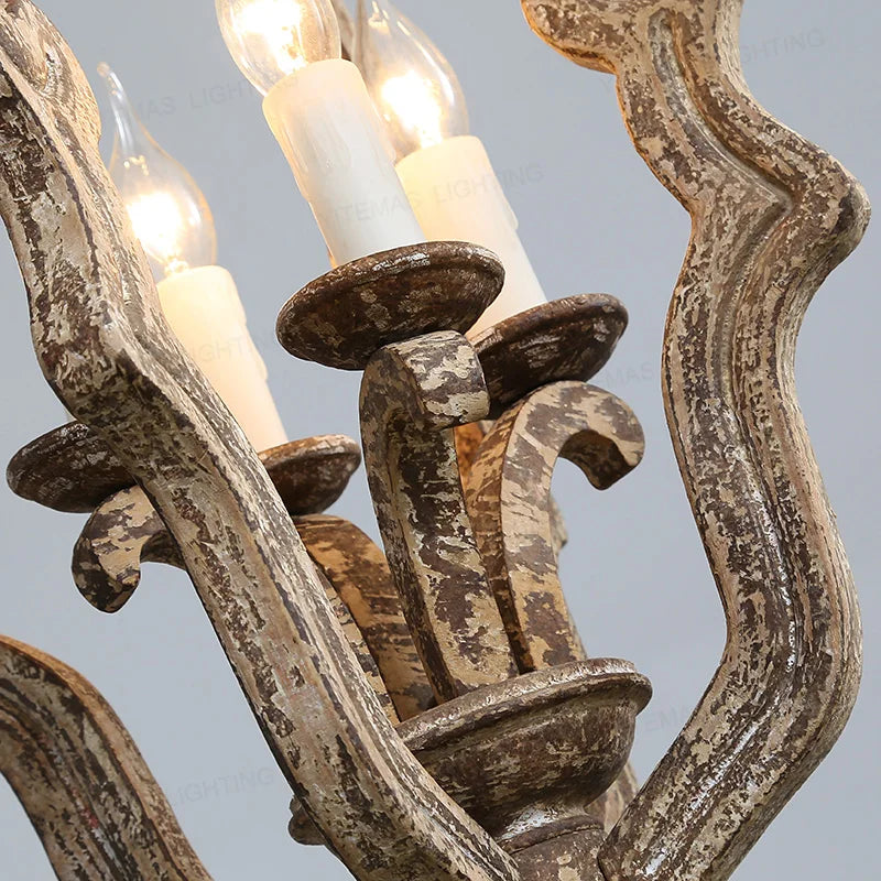Afralia™ Vintage Wooden 4-Light Chandelier for Living Room, Kitchen, Dining, and Master Bedroom