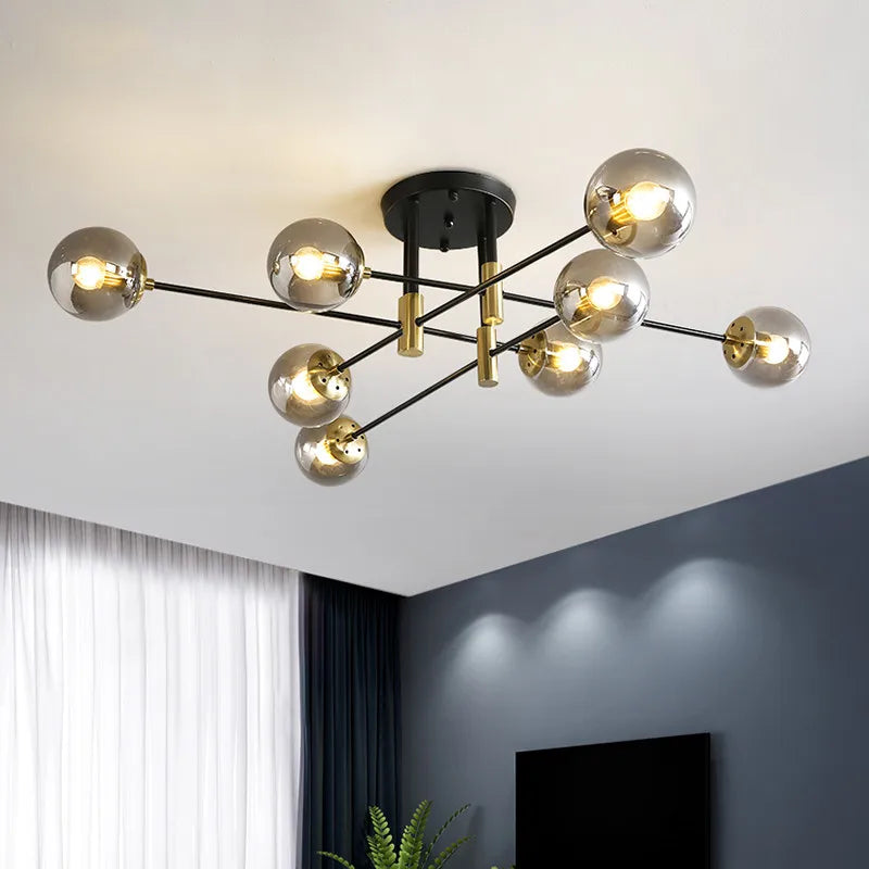 Afralia™ Black & Gold LED Round Ball Chandelier - Elegant Lighting Fixture for Home