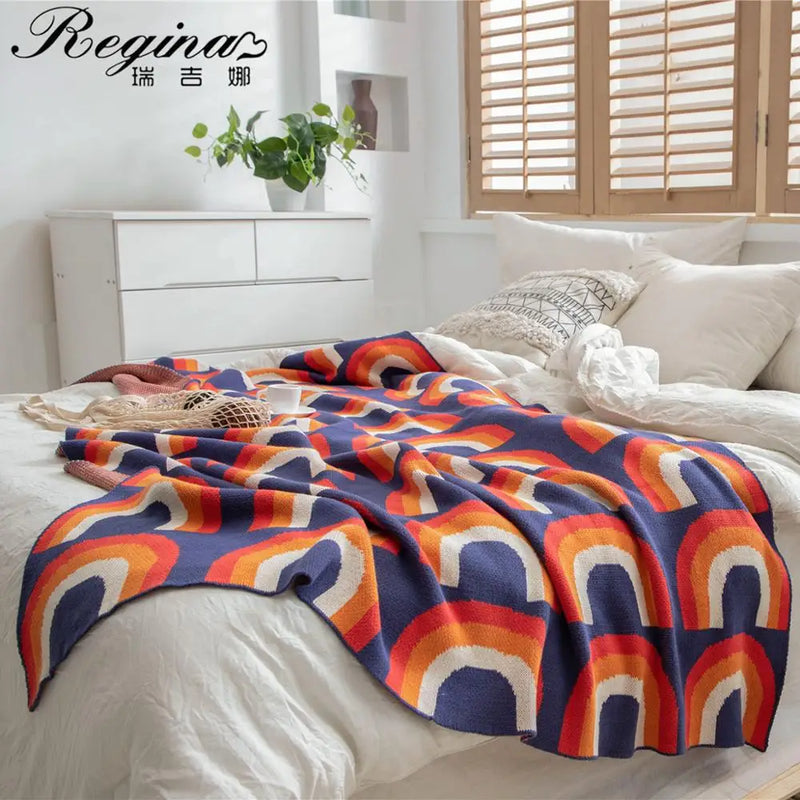 Afralia™ Rainbow Knit Throw Blanket - Boho Home Decor & Sofa Cover