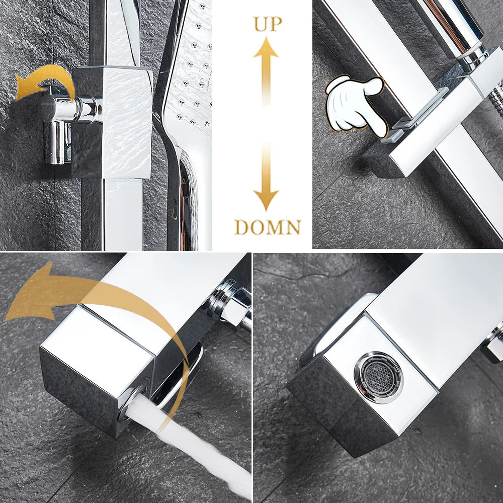 Afralia™ Chrome Rainfall Shower Faucet with Handshower and Rotating Watering Can