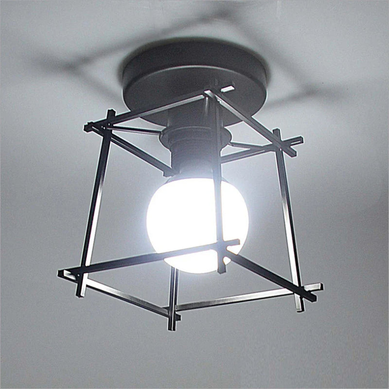 Afralia™ Vintage LED Metal Cage Ceiling Light Fixture for Home Decor