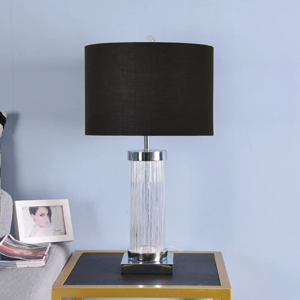 Afralia™ Glass Crystal Cylinder Table Lamp White Black Lampshade LED Desk Bedside Lamp