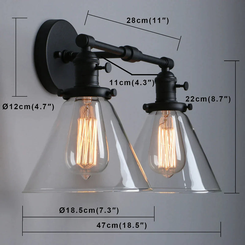 Afralia™ Double Cone Glass Industrial Wall Sconce - Dual Light Fixture