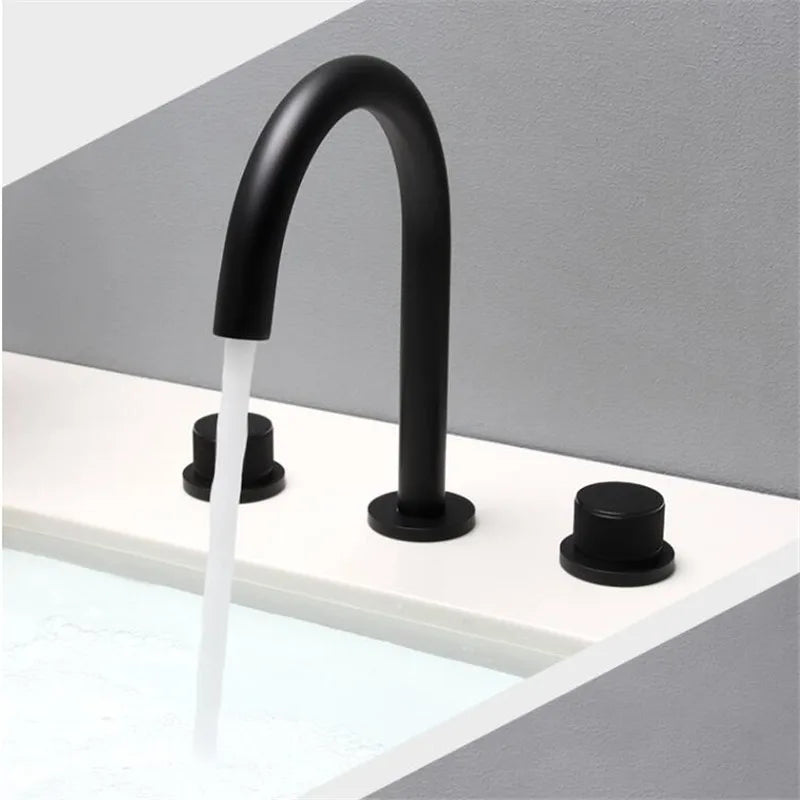 Afralia™ Black & Brushed Gold Basin Faucets: Total Brass 3-Hole Waterfall Sink Faucet