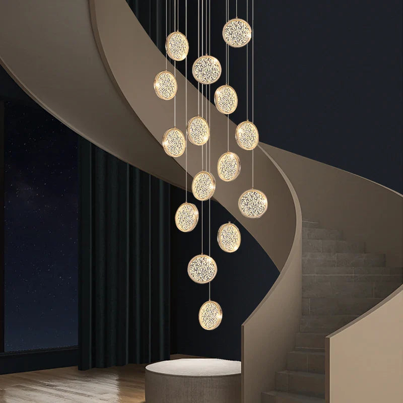 Modern Golden Round Acrylic Stair Chandelier by Afralia™ - Elegant Designer Lighting for Home