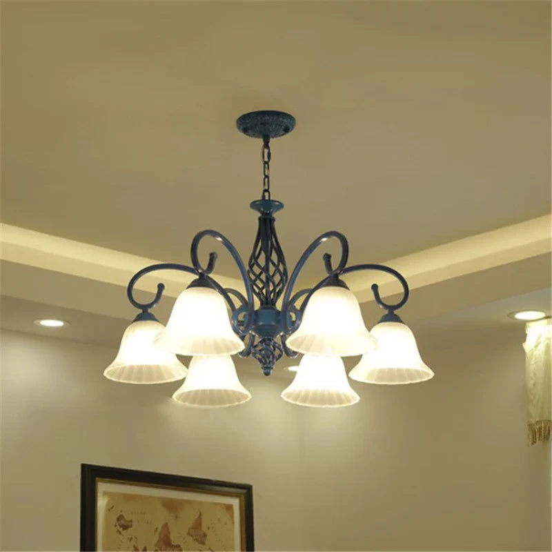 Afralia™ Vintage Blue Chandelier with Glass Lampshade for Home Lighting
