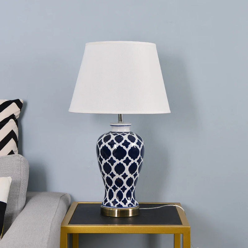 Afralia™ Blue Ceramic Table Lamp - American Retro LED Table Lamp for Bedroom, Living Room