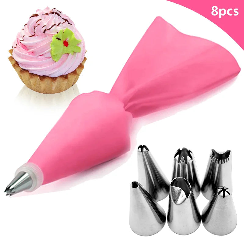 Afralia™ Silicone Pastry Bag Set with 6 Stainless Steel Nozzles