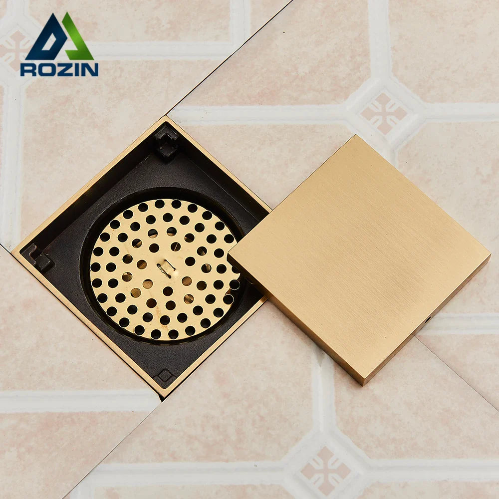 Afralia™ Matte Black Square Shower Floor Drain Strainer, 10x10cm Invisible Bathroom Deodorant Drain