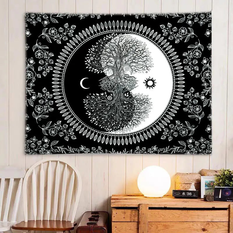 Afralia™ Mandala Sun Moon Tapestry Wall Hanging Hippie Decor Rug 95x73cm