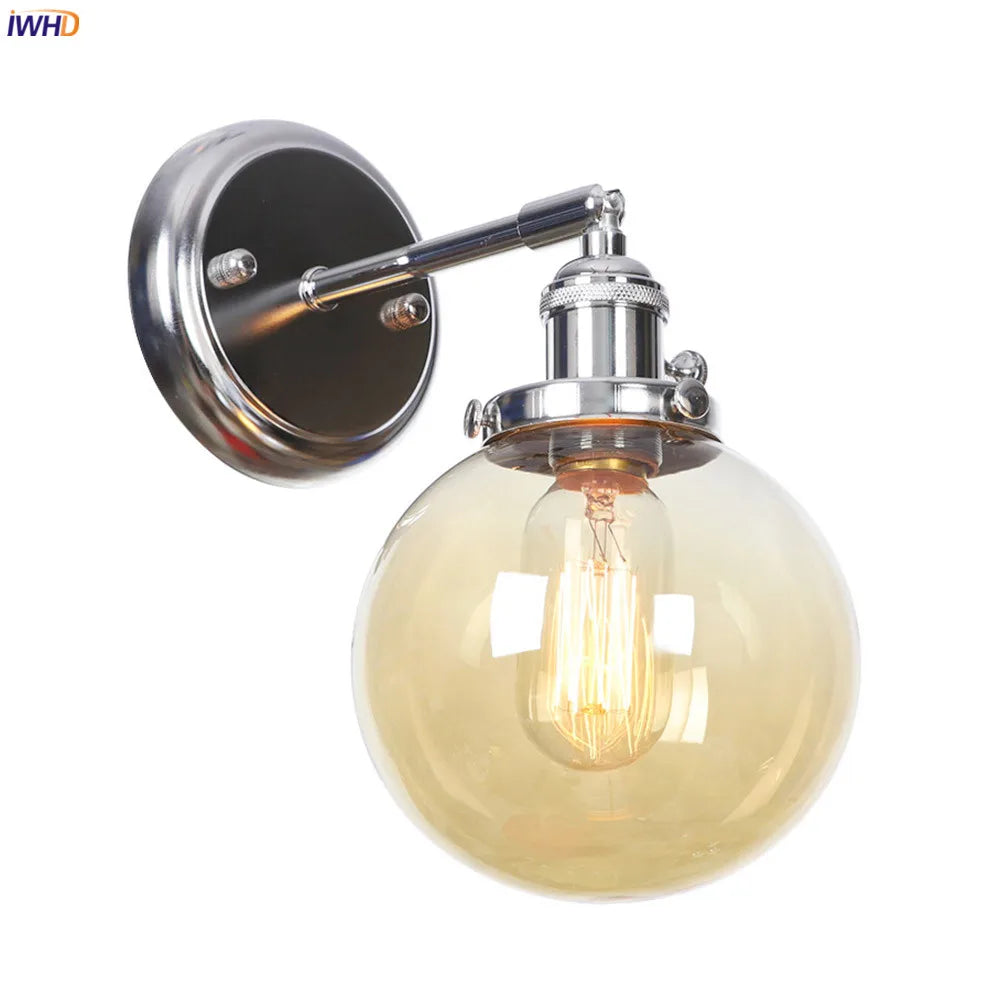Afralia™ Modern Amber Glass Ball LED Wall Lamp for Home Bedroom Stair Mirror