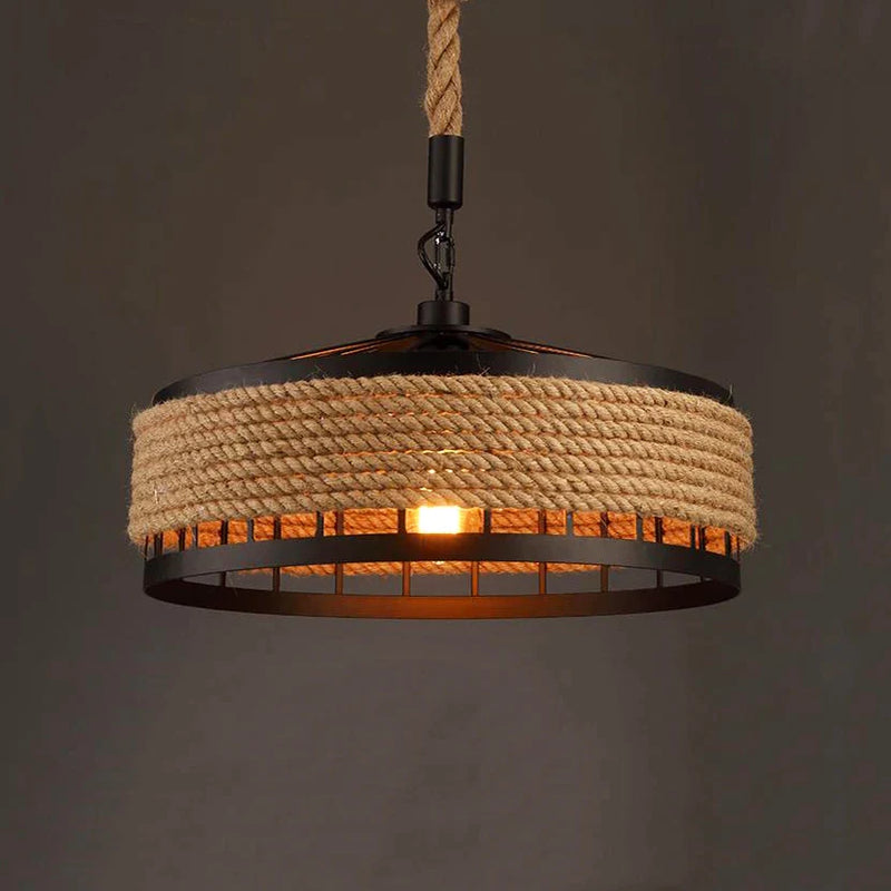 Afralia™ Vintage Metal Kitchen Rope Pendant Light Chandelier