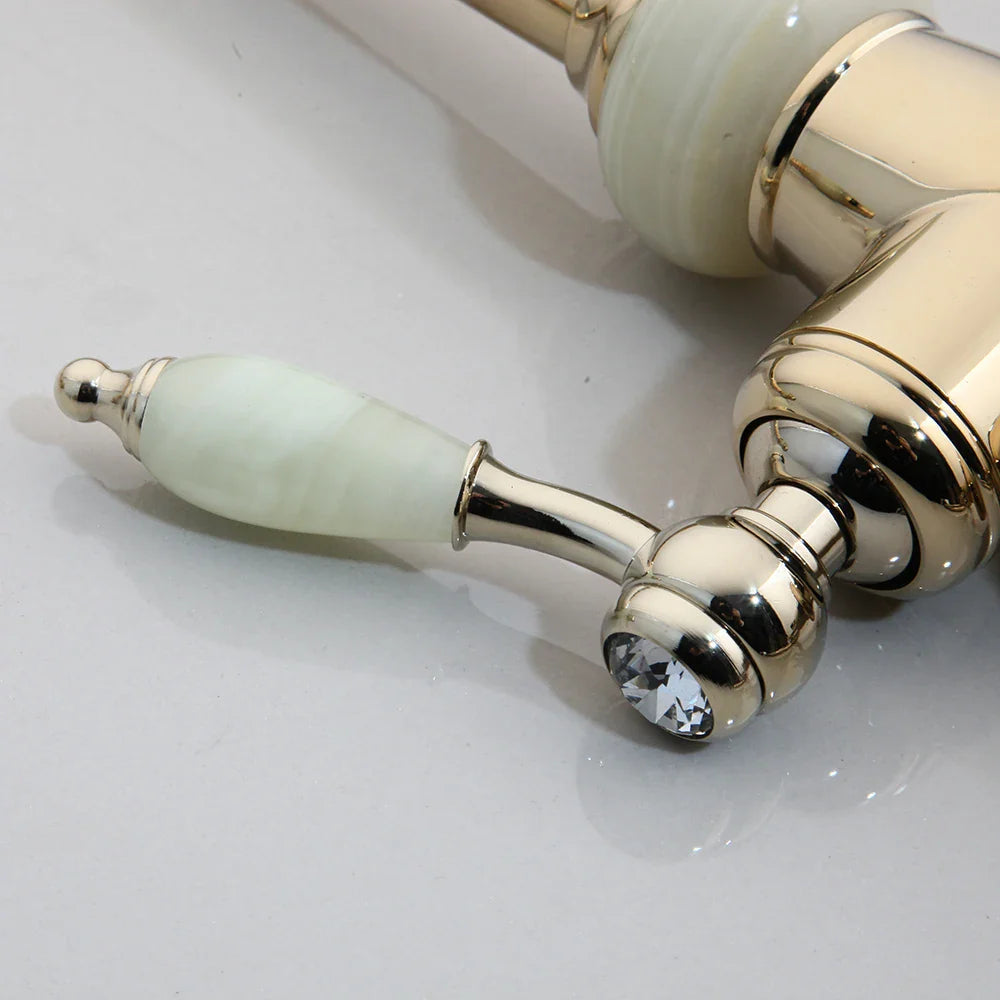 Afralia™ Golden Jade & Diamond Handle Kitchen Faucet with Swivel Pull Out Function