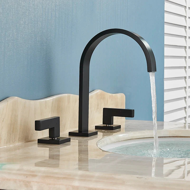 Afralia™ Square Brass Basin Faucets with Double Handle - Deck Mounted Bathroom Sink Tap