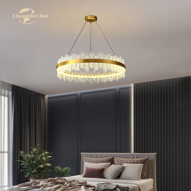 Afralia™ LED Round Glass Chandelier: Modern Nordic Stainless Steel Pendant Light for Bedroom & Living Room