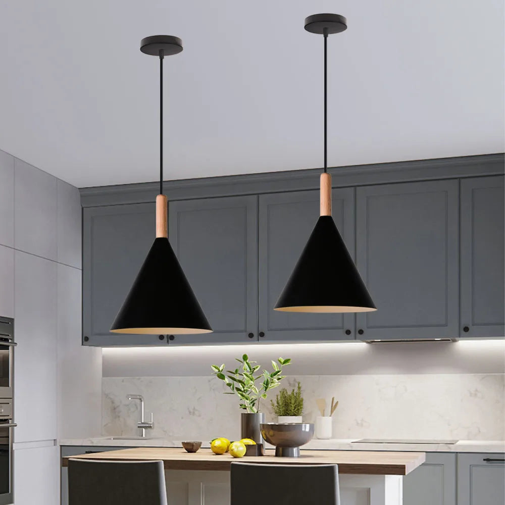 Afralia™ Nordic Wood LED Pendant Lights for Modern Kitchen Bars Bedroom Decor