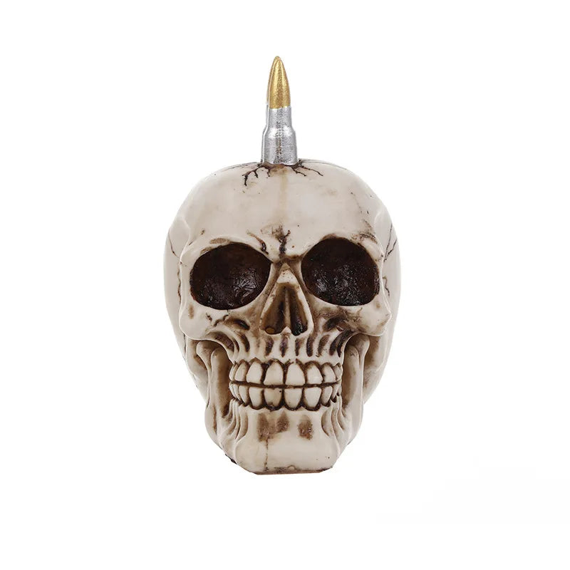 Afralia™ 15cm Resin Skull Head Bullet Handicraft Decor Statue Halloween Props