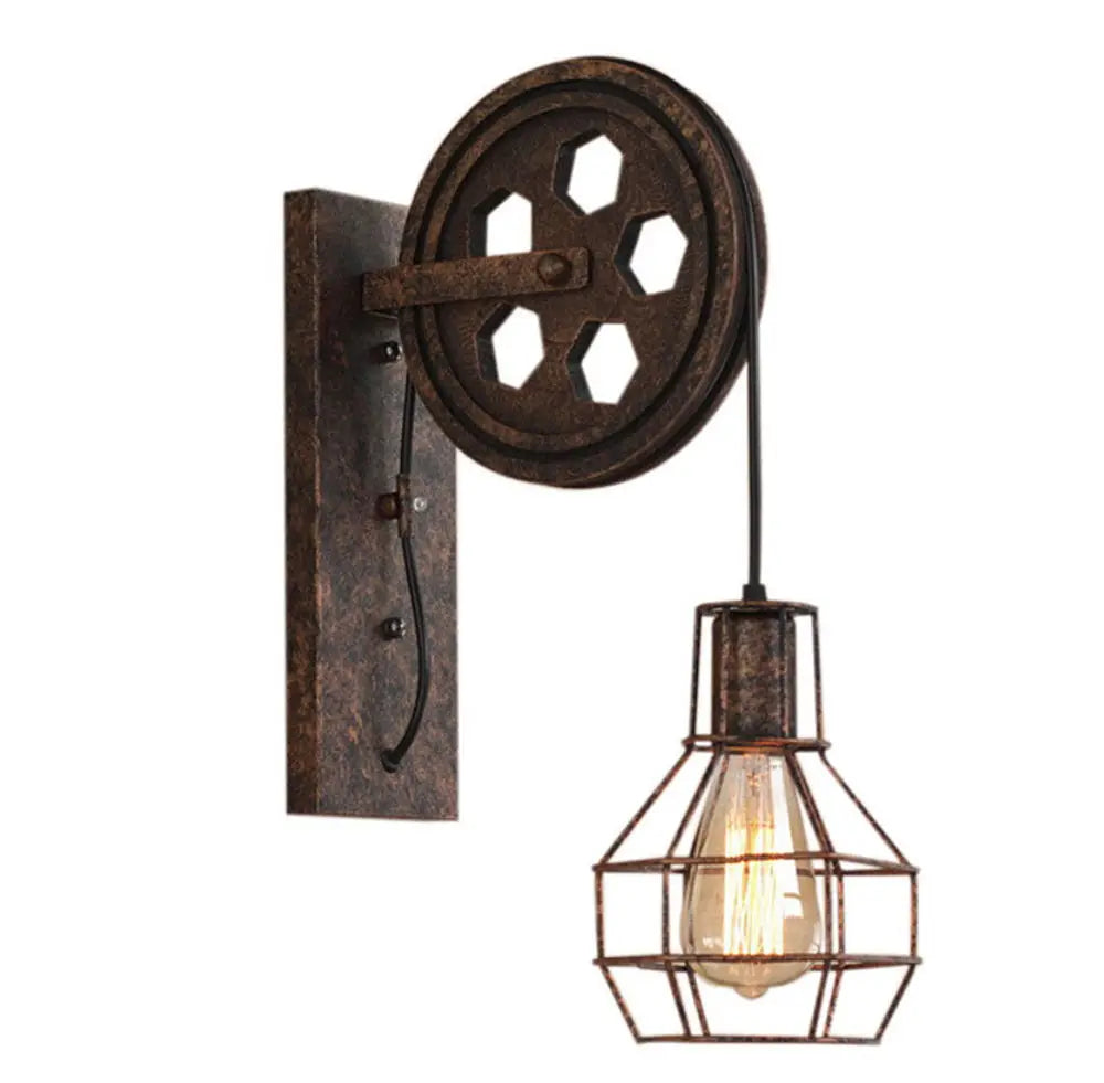 Afralia™ Industrial Pulley Wall Lamp Adjustable Sconce Light Fixture Loft Cafe Bar